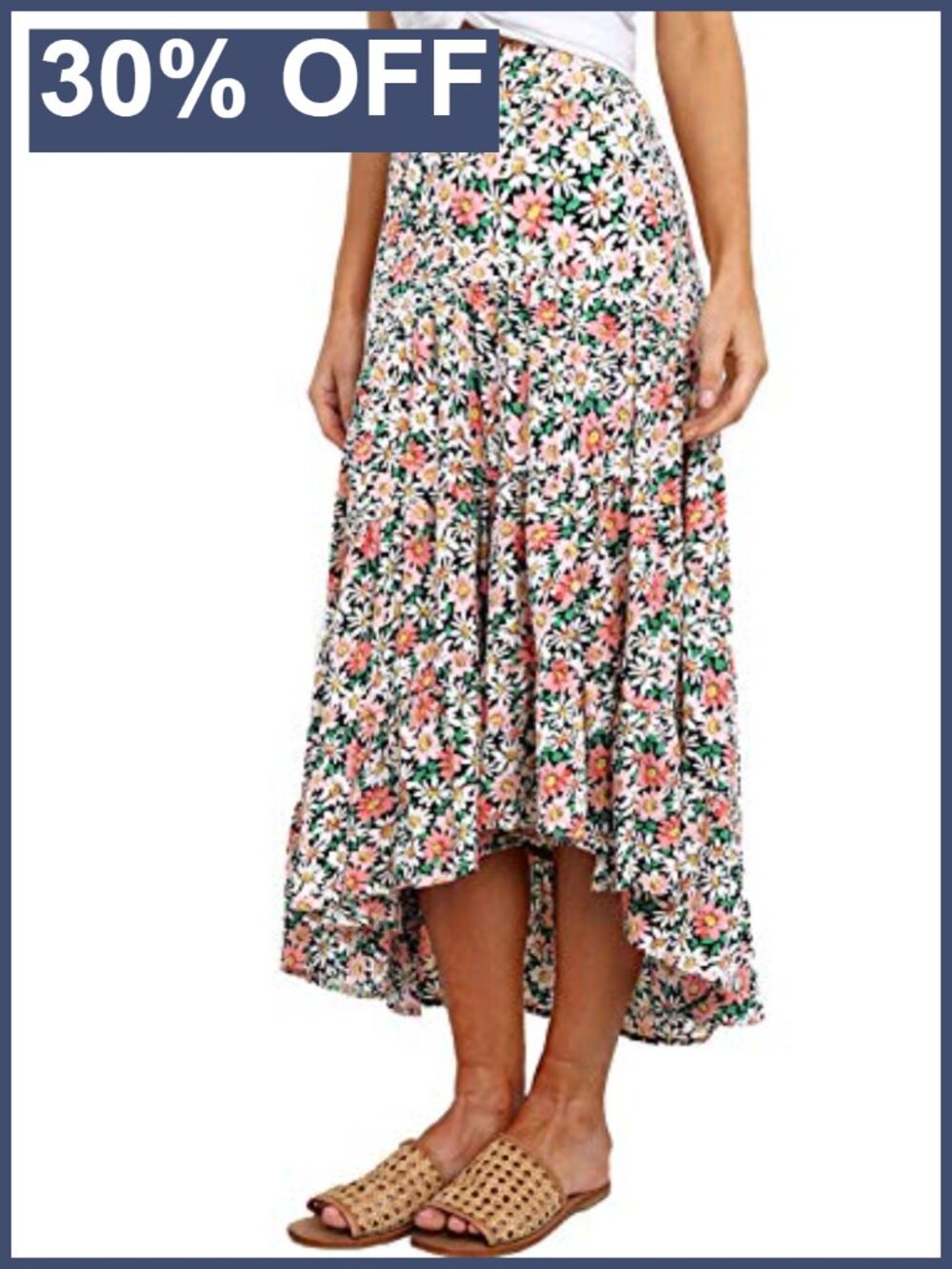 PRETTYGARDEN Women's Ditzy Floral Print Midi Skirt High Low Hem